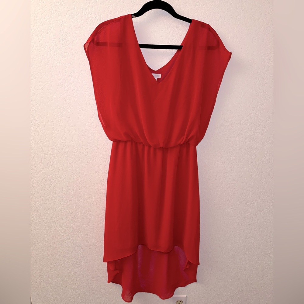 NWOT Charming Charlie Chiffon Style Red High Low Style Flowy Midi Dress